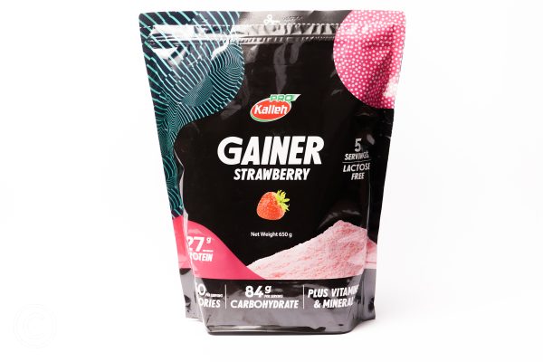 پودر پروتئین گینر ۶۵۰ گرمی کاله پرو با طعم توت‌فرنگی